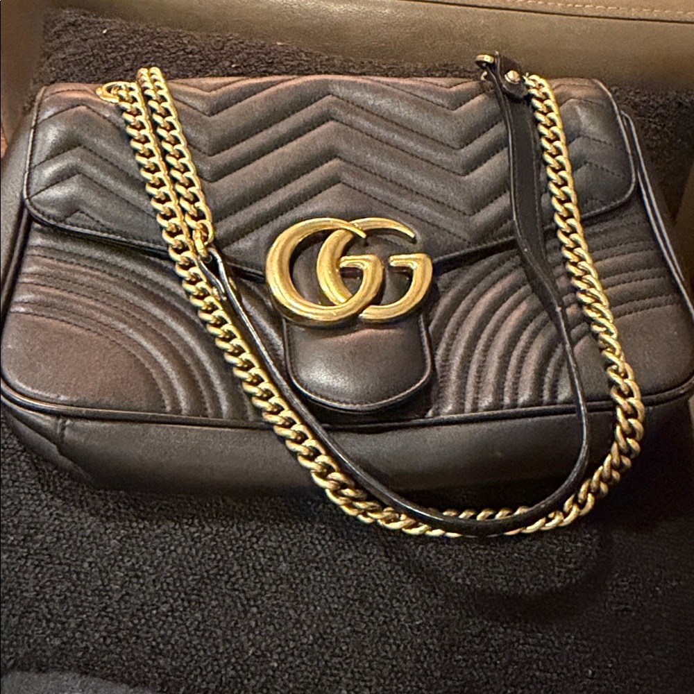 Quilted Black Bag with Gold Accents